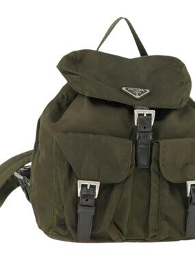 PRADA Backpack Nylon Khaki Silver Auth 166398